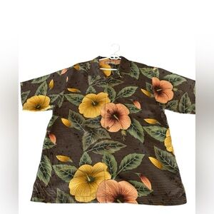 Tommy Bahama Mens‎ L Relax Vtg Silk Hawaiian Camp Button Shirt Floral Textured